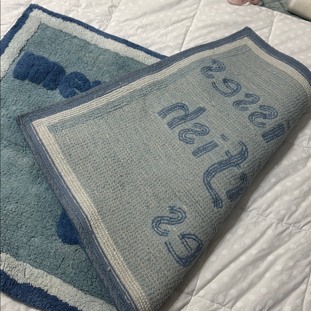 Blue and White Rug mermaid kisses and starfish wishes, coastal decor NWOT - Picture 5 of 7